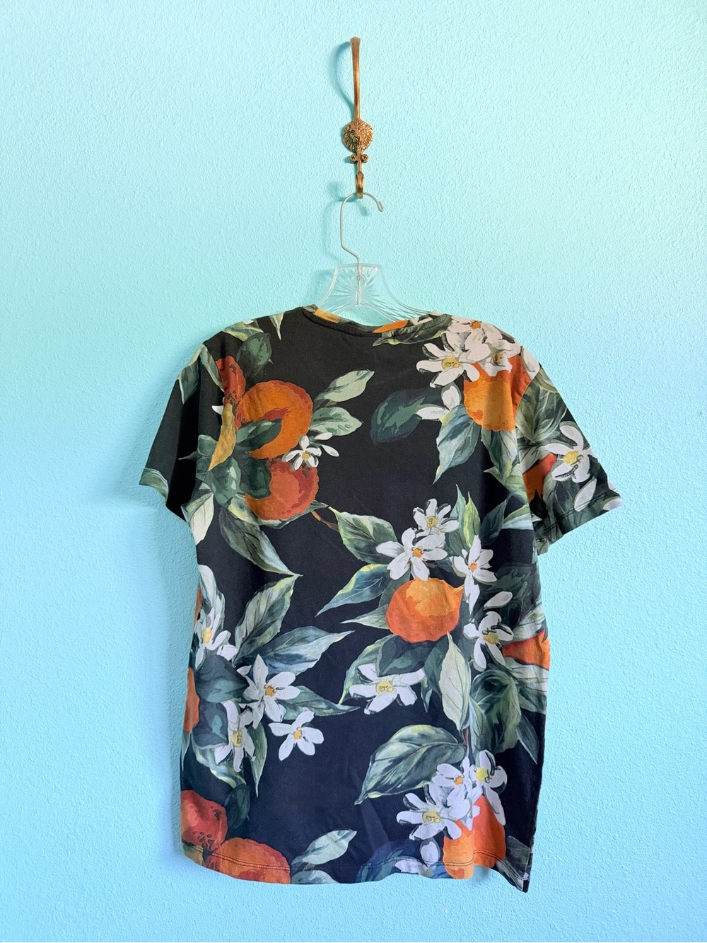 🍊 H&M Cotton T-Shirt, Botanical Oranges Print